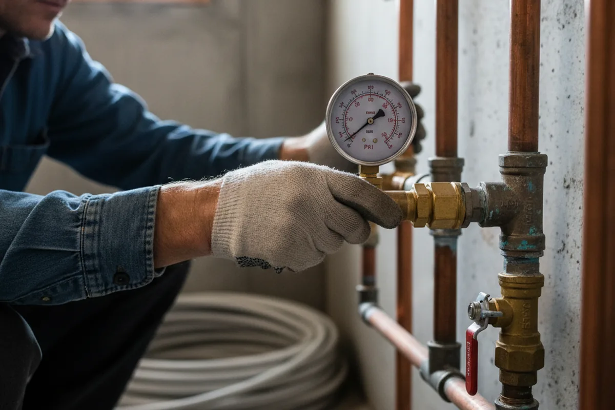 Pressure testing a repaired line during Water Line Repair in Hempstead